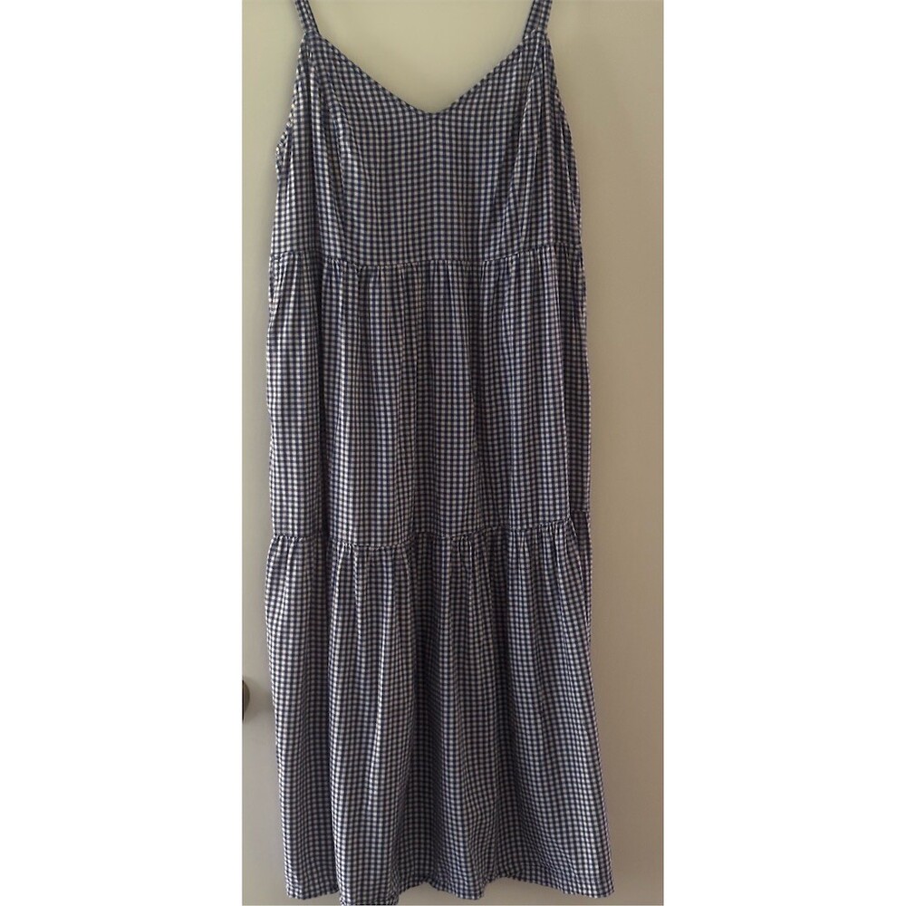 Old Navy Dress Womens Petite L Blue & White Gingham Tiered Maxi Sundress